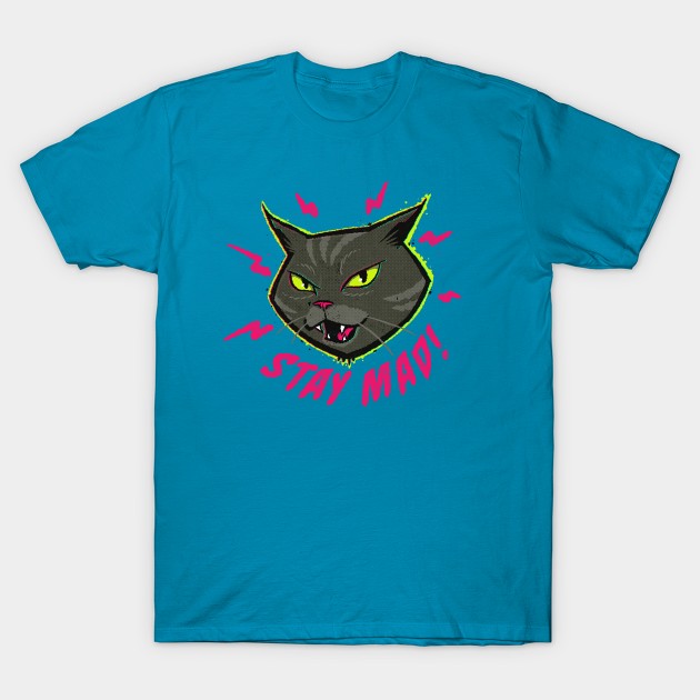 Stay Mad Angry Cat Vintage Cartoon Kitten Hissing T-Shirt by kgullholmen